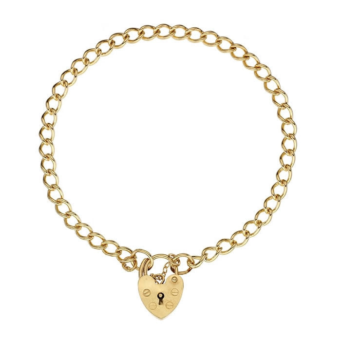 9ct Gold Padlock Heart Charm Bracelet