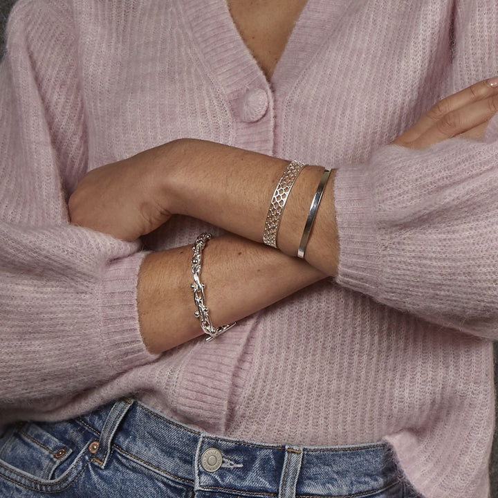 Silver Chunky Bead Link T-Bar Bracelet