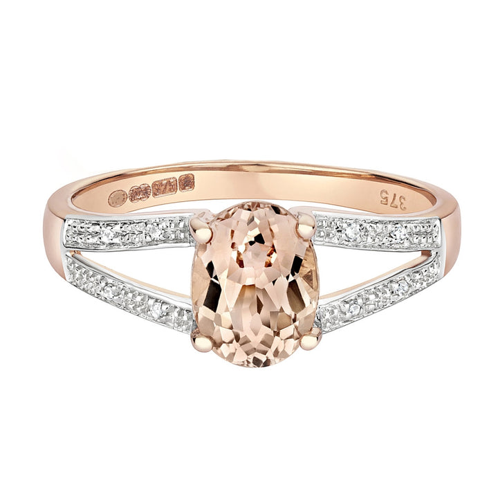 9ct Rose Gold Oval Morganite & Diamond Ring
