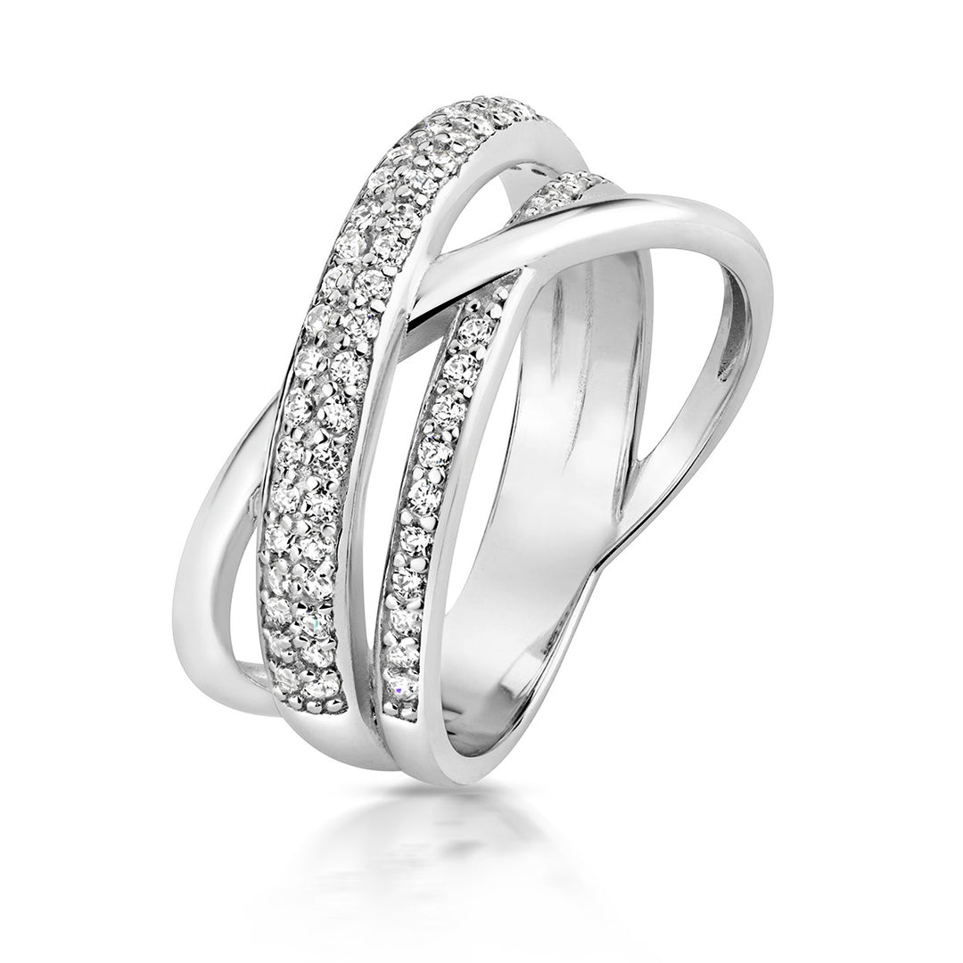 Luminous Silver Crossover Band Ring