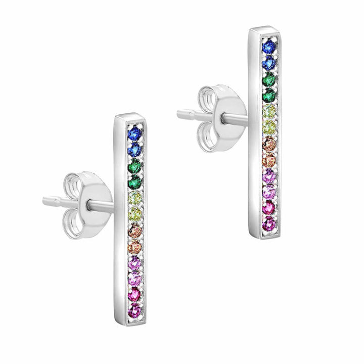 Silver Rainbow Bar Earrings