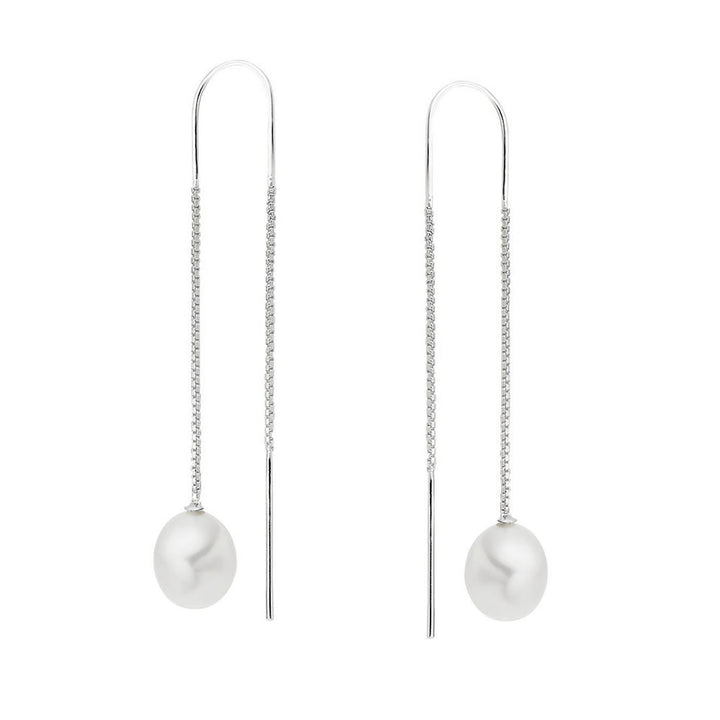 Silver Pull Through Pearl Drop Earrings