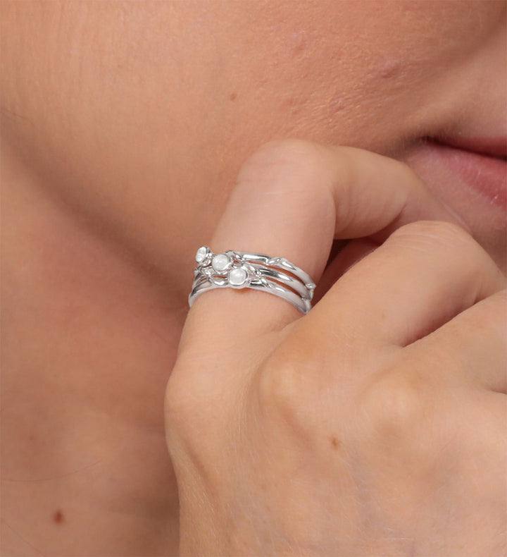 Sterling Silver Moonstone Stacking Ring Set