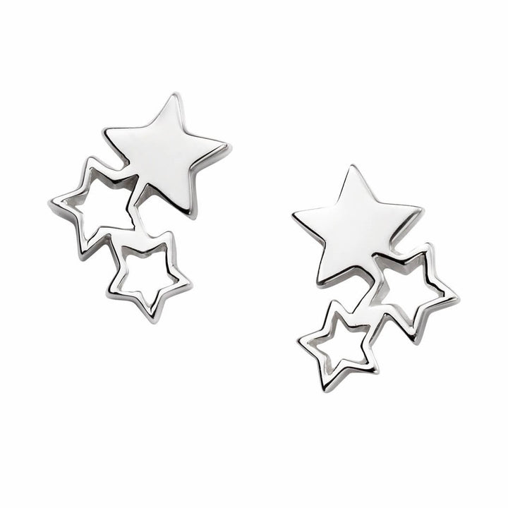 Sterling Silver Triple Star Stud Earrings
