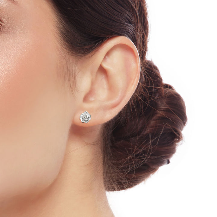 Sterling Silver June Birth Flower Rose Stud Earrings