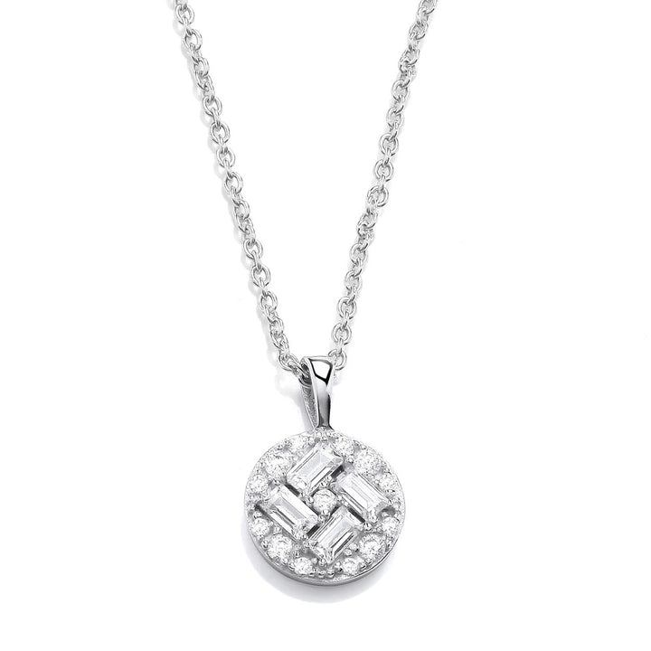 Silver Baguette-Cut Cubic Zirconia Iris Halo Pendant