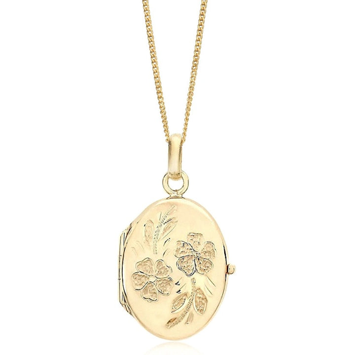 9ct Gold Oval Flower Detail Locket