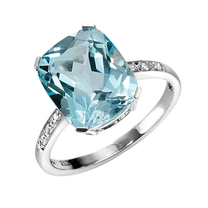 9ct White Gold Large Blue Topaz & Diamond Ring