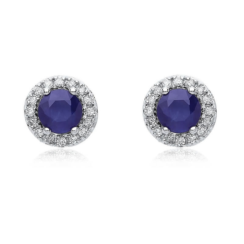 9ct White Gold Diamond & Sapphire Stud Earrings