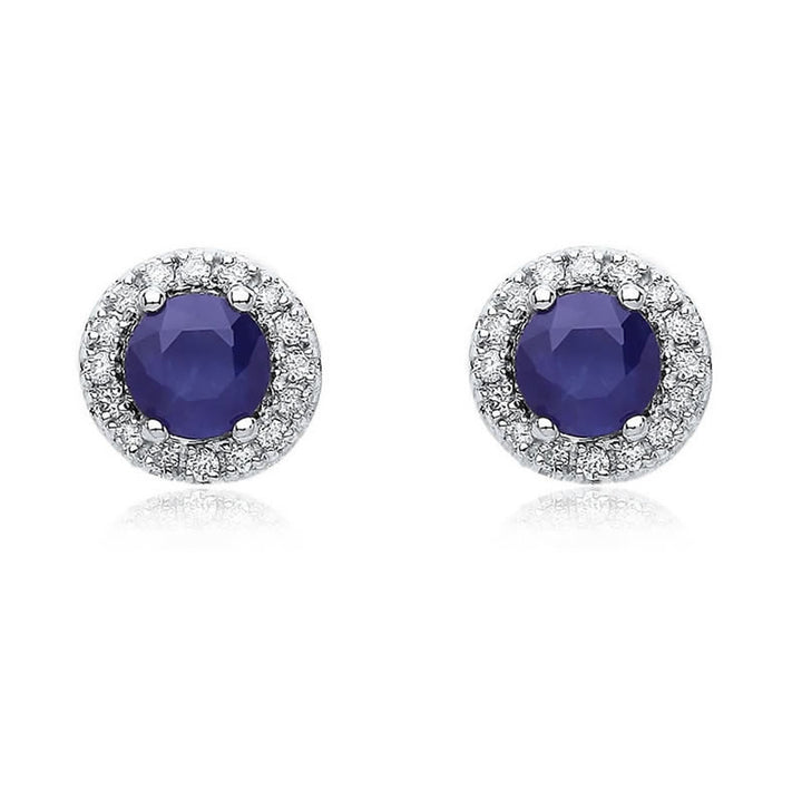 9ct White Gold Diamond & Sapphire Stud Earrings