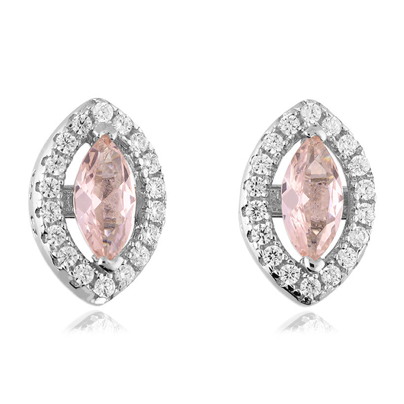 Sterling Silver Pink Marquise Stud Earrings