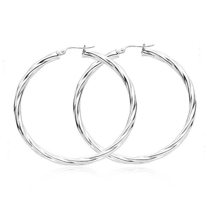 Sterling Silver Large Twist Hoop Earrings 45mm