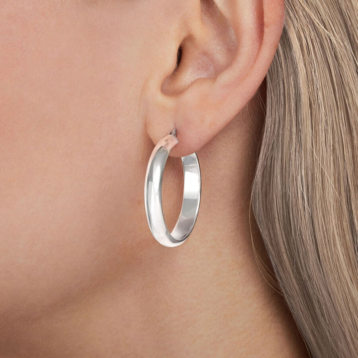 Sterling Silver D-Shape 30mm Hoop Earrings
