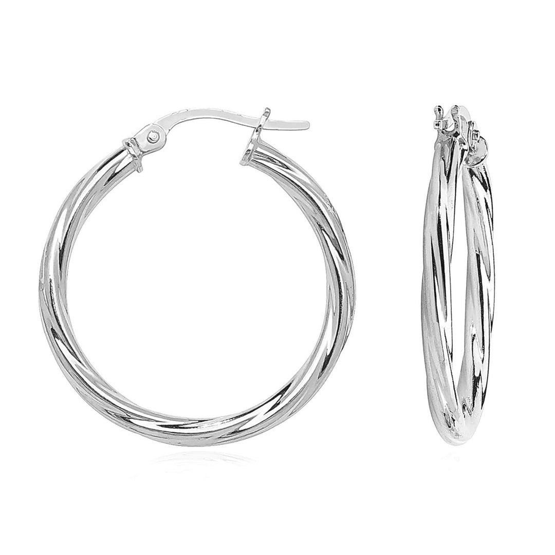 9ct White Gold Twist Hoop Earrings 20mm