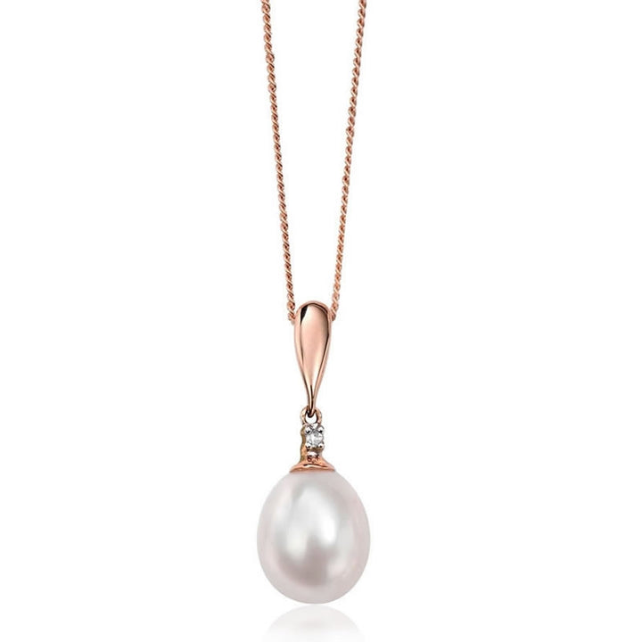 9ct Rose Gold Pearl & Diamond Pendant