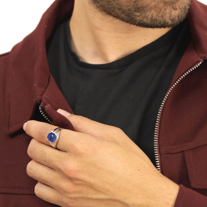 Men's Silver Lapis Lazuli Oval Signet Ring