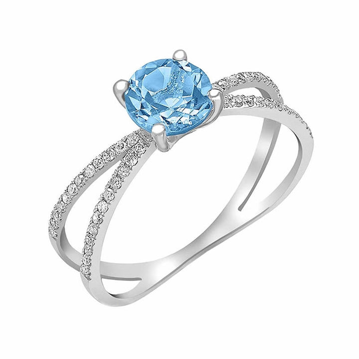 9ct White Gold Blue Topaz & Diamond Elliptical Ring