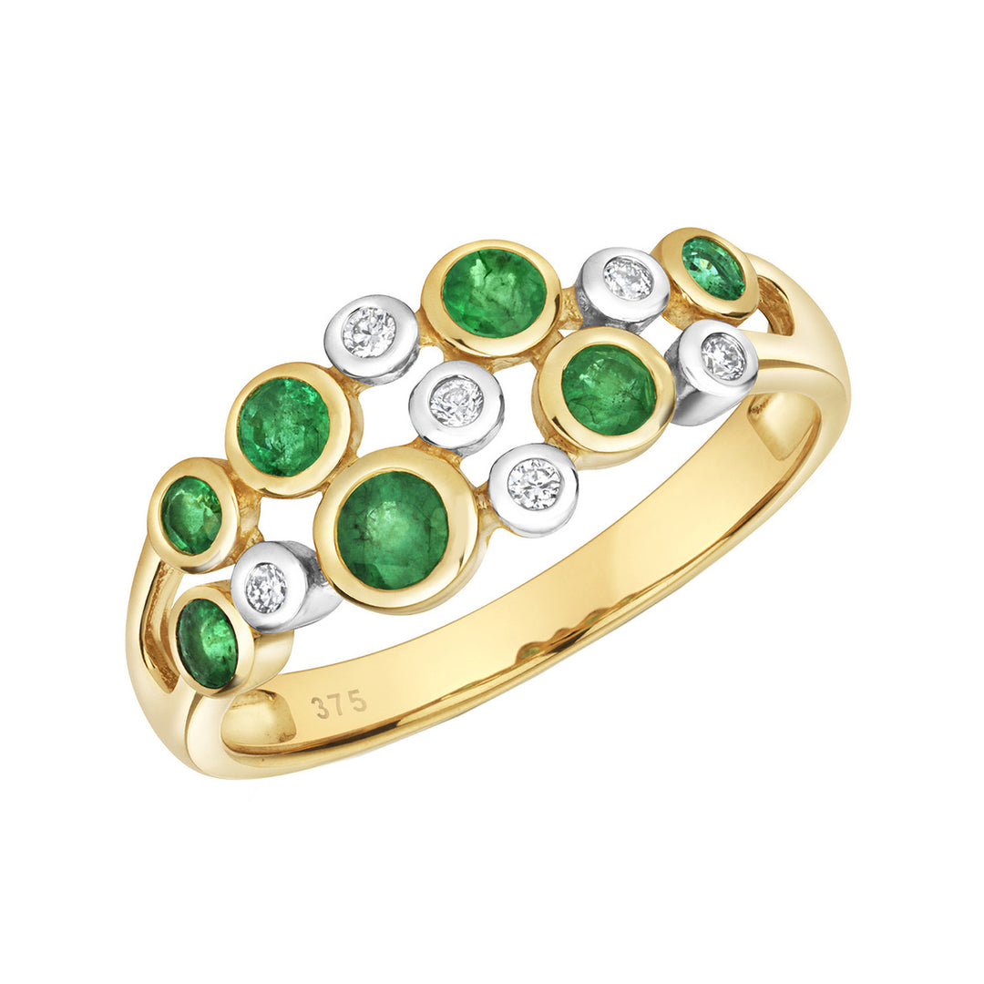 9ct Gold Emerald & Diamond Bubble Ring