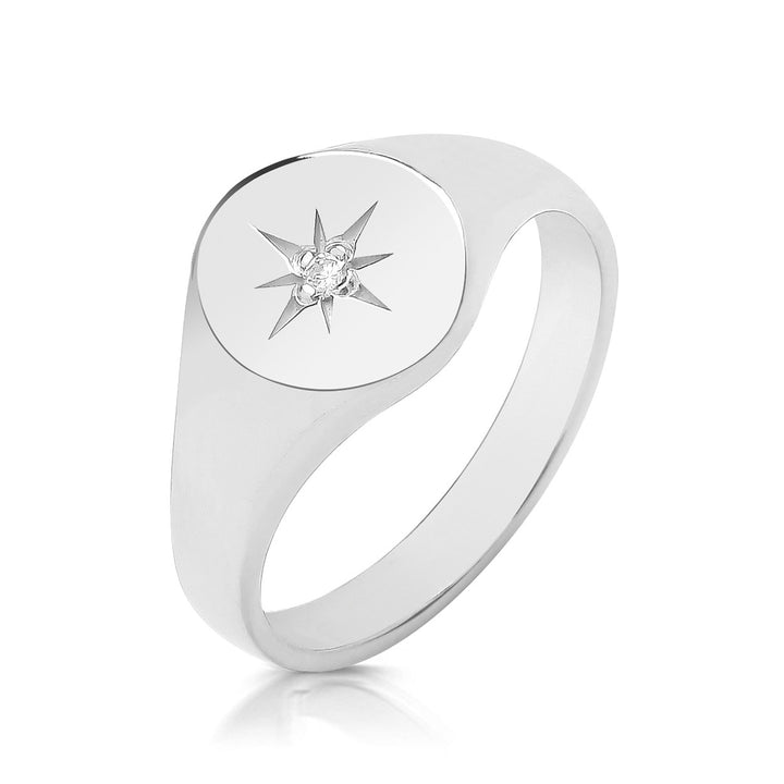 Silver Diamond Oval Signet Ring
