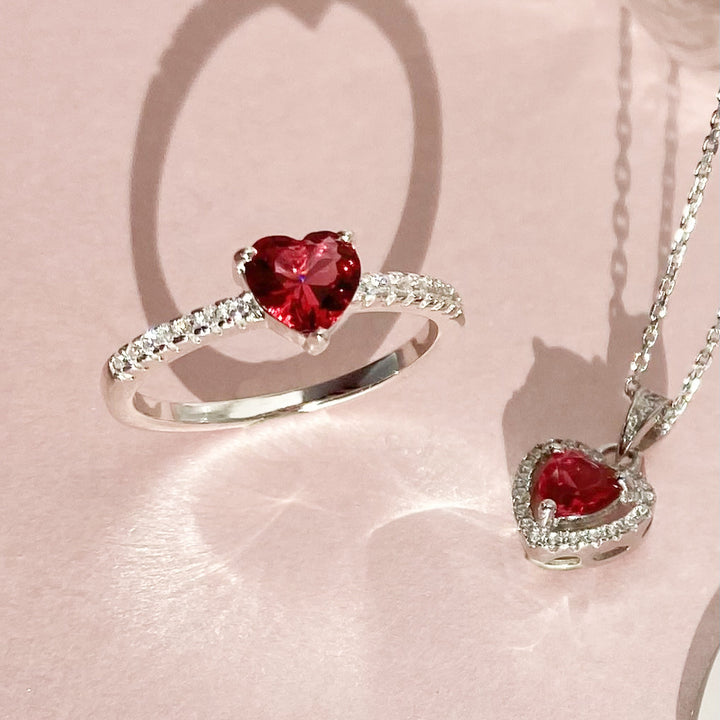Sterling Silver Red Heart Ring