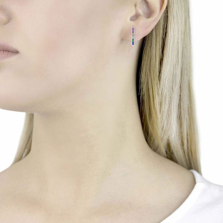 Silver Rainbow Bar Earrings
