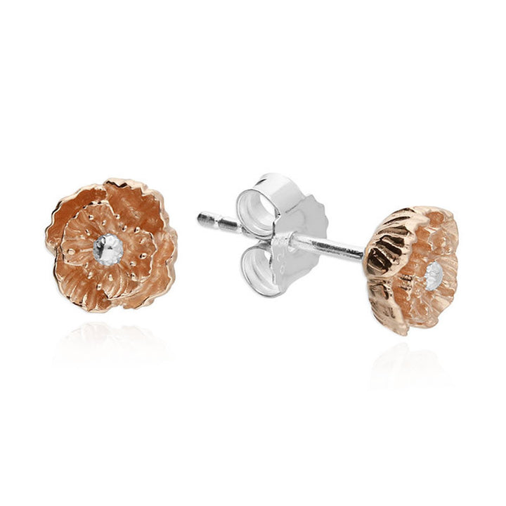 Sterling Silver August Birth Flower Poppy Stud Earrings