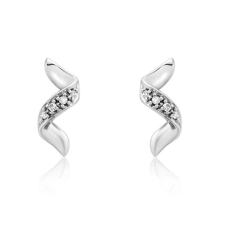9ct White Gold Diamond Twist Stud Earrings