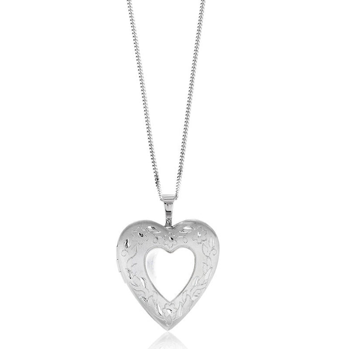 Sterling Silver Flower Pattern Heart Locket