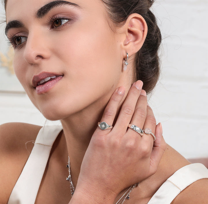 Silver Diamond Oval Signet Ring