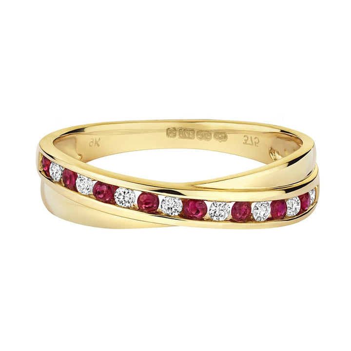 9ct Gold Ruby & Diamond Crossover Ring
