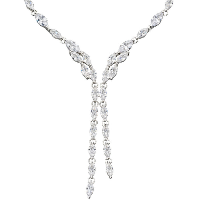 Silver Cubic Zirconia Marquise Drop Necklace