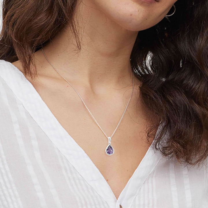 Sterling Silver Amethyst Teardrop Pendant