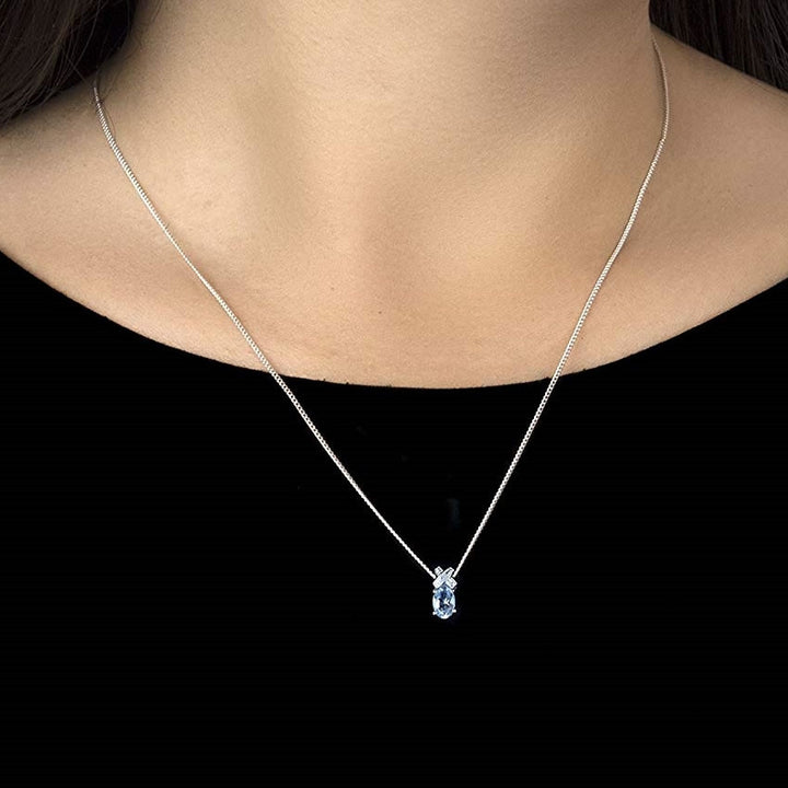 9ct White Gold Aquamarine & Diamond Pendant
