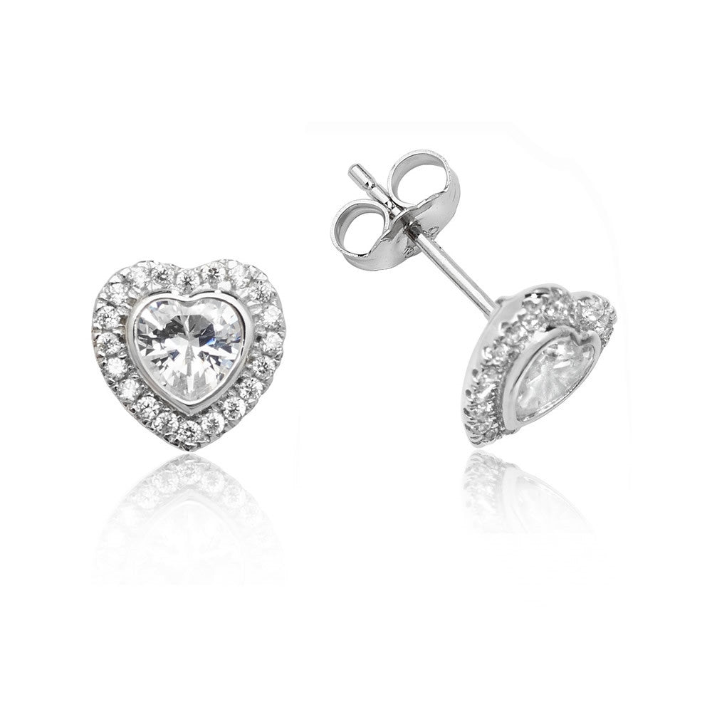 Luminous Silver Heart Halo Stud Earrings