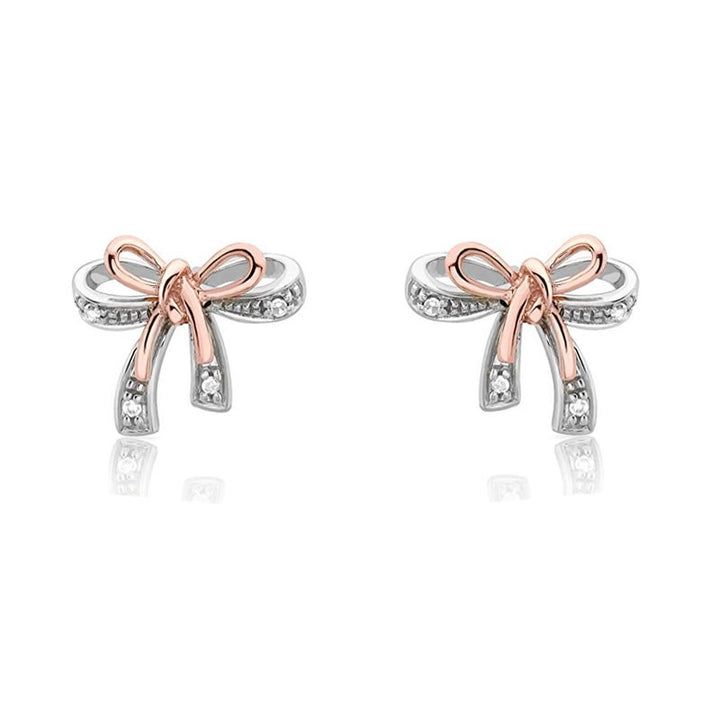 9ct Rose & White Gold Diamond Bow Stud Earrings