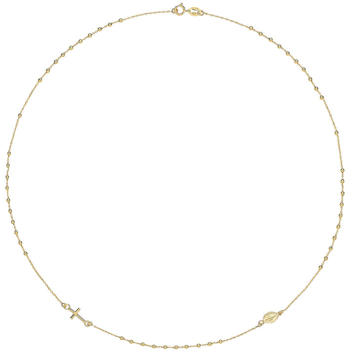 9ct Gold Delicate Cross Rosary Beaded Necklace