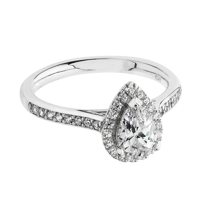 Silver Pear Cut Halo Ring