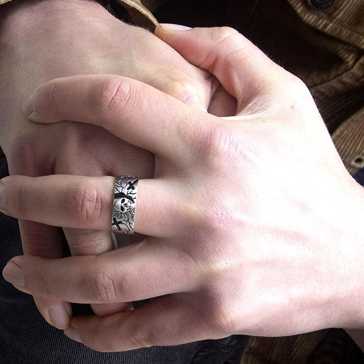 Men's Sterling Silver Skull Band Ring