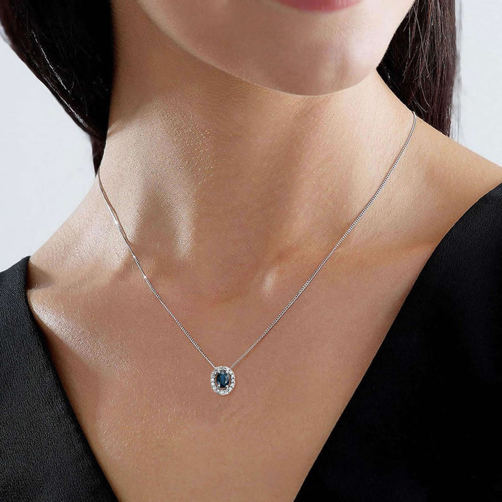 9ct White Gold Sapphire & Diamond Halo Pendant