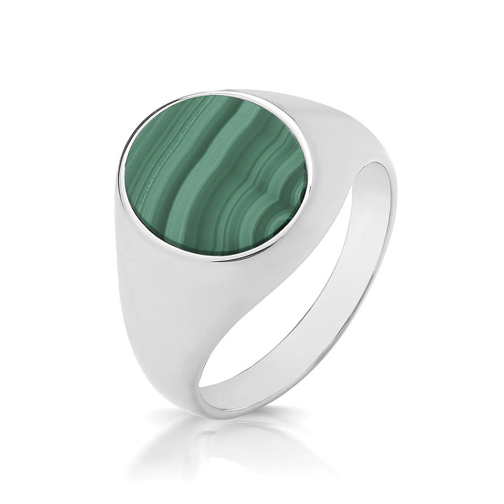Men's Silver Malachite Oval Signet Ring