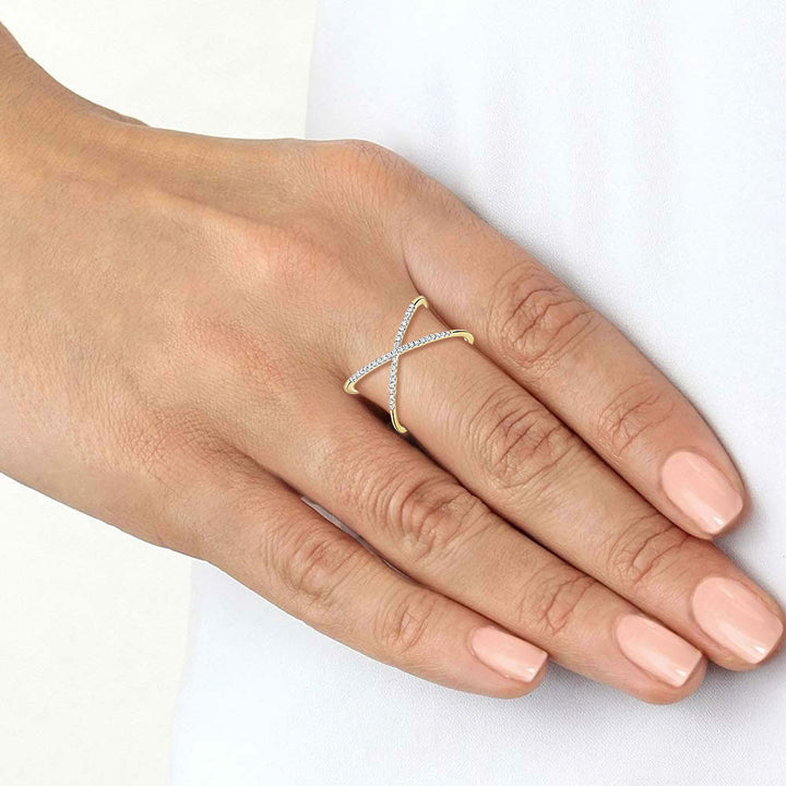 9ct Gold Pave Diamond X Ring