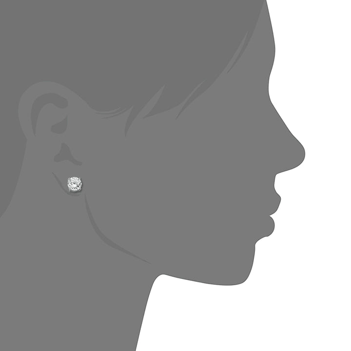 Silver Round Cubic Zirconia Stud Earrings 8mm