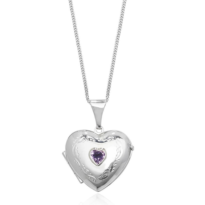 Sterling Silver Amethyst Heart Locket