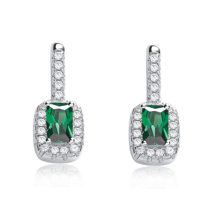 Silver Emerald-Cut Green Cubic Zirconia Drop Earrings