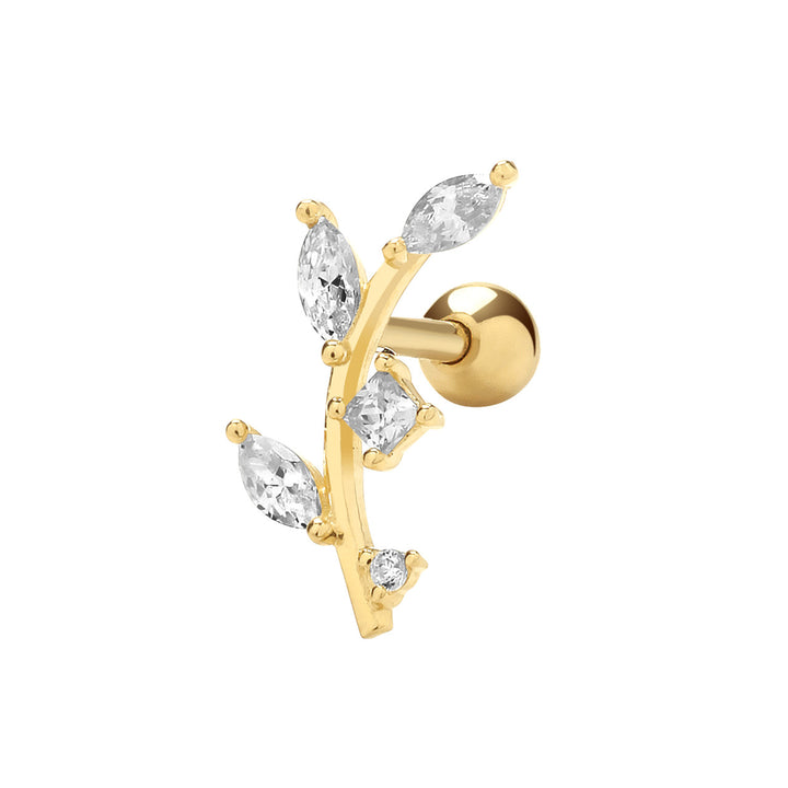 9ct Gold Vine Leaf Cartilage Stud Earring