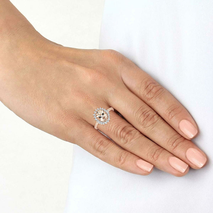 9ct Rose Gold Oval Morganite & Diamond Ring