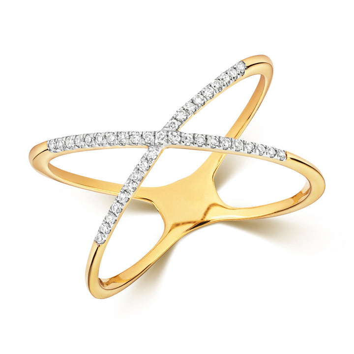 9ct Gold Pave Diamond X Ring