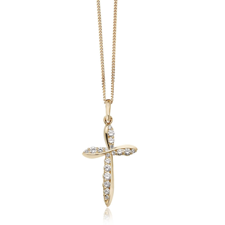 9ct Gold Cubic Zirconia Twist Cross Pendant