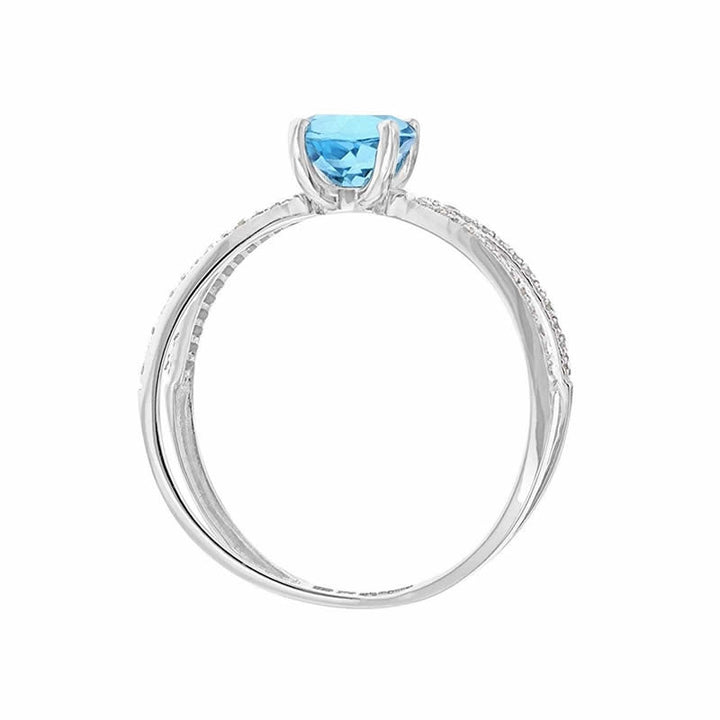 9ct White Gold Blue Topaz & Diamond Elliptical Ring