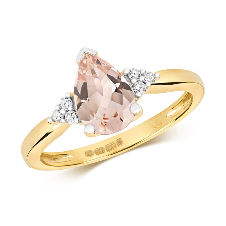 9ct Gold Pear Cut Morganite & Diamond Ring